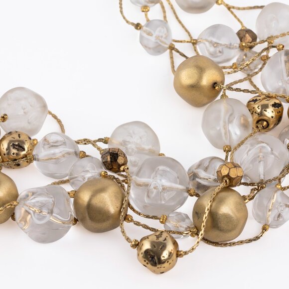 DABBY REID Chunky, Layered, 5 Strand Gold & Clear Beaded Retro Choker - Picture 6 of 7